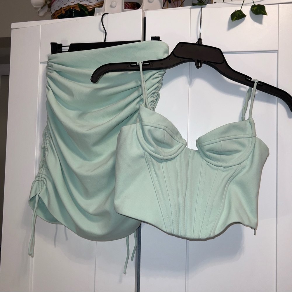 Mint Green Zara Bodycon Skirt and Corset Two Piece Set
